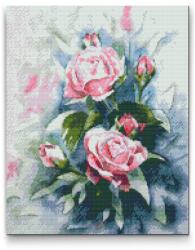 Gyémántszemes festmény - Pasztellrózsaszín rózsacsokor Méret: 40x50cm, Keretezés: Műanyagtáblával, Gyémántok: Kerek
