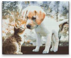 Gyémántszemes festmény - Kölyökkutya és cica Méret: 40x50cm, Keretezés: Műanyagtáblával, Gyémántok: Négyzet alakú