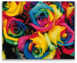 Gyémántszemes festmény - Színes rózsák Méret: 40x50cm, Keretezés: Fatáblával, Gyémántok: Négyzet alakú