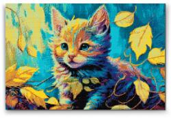 Gyémántszemes festmény - Cica levelekkel Méret: 40x60cm, Keretezés: Keret nélkül (csak a vászon), Gyémántok: Kerek