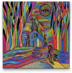 Gyémántszemes festmény - Színes ház Méret: 50x50cm, Keretezés: Keret nélkül (csak a vászon), Gyémántok: Négyzet alakú