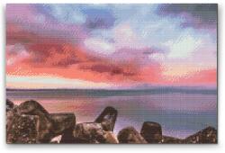 Gyémántszemes festmény - Bíboros naplemente a tengernél Méret: 40x60cm, Keretezés: Kartonlemezen, Gyémántok: Négyzet alakú