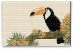  Gyémántszemes festmény - Tukán ágon Méret: 40x60cm, Keretezés: Kartonlemezen, Gyémántok: Kerek