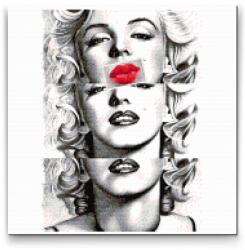 Gyémánt kirakó - Marilyn Monroe ajkai Méret: 50x50cm, Keretezés: Keret nélkül (csak a vászon), Gyémántok: Négyzet alakú