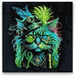Gyémántszemes festmény - Punk macska Méret: 50x50cm, Keretezés: Műanyagtáblával, Gyémántok: Négyzet alakú