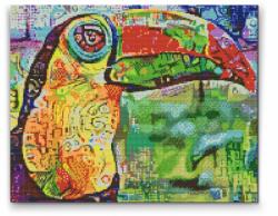 Gyémántszemes festmény - Színes tukán Méret: 40x50cm, Keretezés: Műanyagtáblával, Gyémántok: Négyzet alakú