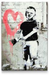  Gyémántszemes festmény - Banksy - Fiú Méret: 40x60cm, Keretezés: Keret nélkül (csak a vászon), Gyémántok: Négyzet alakú