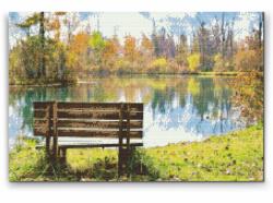 Gyémántszemes kirakó - Pad a tavacskánál Méret: 40x60cm, Keretezés: Keret nélkül (csak a vászon), Gyémántok: Kerek