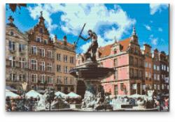  Gyémántszemes festmény - Neptun-kút, Gdansk, Lengyelország Méret: 40x60cm, Keretezés: Kartonlemezen, Gyémántok: Kerek