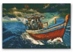 Gyémántszemes festmény - Hajó a viharban 4 Méret: 40x60cm, Keretezés: Fatáblával, Gyémántok: Kerek