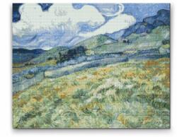  Gyémánt kirakó - Vincent van Gogh - Búzamező hegyekkel Méret: 40x50cm, Keretezés: Keret nélkül (csak a vászon), Gyémántok: Kerek
