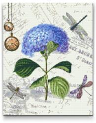 Gyémántszemes festmény - Hortenzia és szitakötő Méret: 30x40cm, Keretezés: Kartonlemezen, Gyémántok: Négyzet alakú