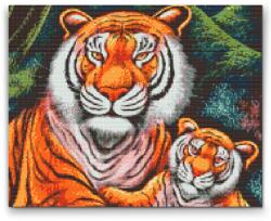 Gyémántszemes festmény - Tigriscsalád Méret: 30x40cm, Keretezés: Keret nélkül (csak a vászon), Gyémántok: Négyzet alakú
