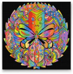 Gyémántszemes festmény - Mandala pillangóval Méret: 50x50cm, Keretezés: Keret nélkül (csak a vászon), Gyémántok: Négyzet alakú