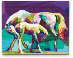  Gyémántszemes festmény - Színpompás lovak Méret: 40x50cm, Keretezés: Kartonlemezen, Gyémántok: Kerek