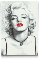  Gyémántszemes festmény - Marilyn Monroe piros ajkakkal Méret: 40x60cm, Keretezés: Kartonlemezen, Gyémántok: Kerek
