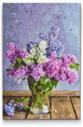 Gyémántszemes festmény - Orgona vázában Méret: 40x60cm, Keretezés: Műanyagtáblával, Gyémántok: Négyzet alakú