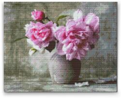 Gyémántszemes festmény - Rózsaszín rózsák Méret: 40x50cm, Keretezés: Műanyagtáblával, Gyémántok: Négyzet alakú