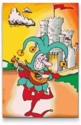  Gyémántszemes festmény - Jester bendzsón játszik Méret: 40x60cm, Keretezés: Keret nélkül (csak a vászon), Gyémántok: Négyzet alakú