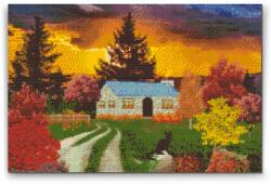  Gyémántszemes festmény - Ház a természet lágy ölén Méret: 40x60cm, Keretezés: Műanyagtáblával, Gyémántok: Négyzet alakú