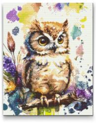  Gyémántszemes festmény - Bagoly színes háttérrel Méret: 40x60cm, Keretezés: Műanyagtáblával, Gyémántok: Kerek