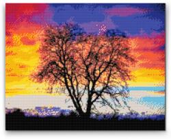 Gyémántszemes festmény - Fa színpompás naplementével a háttérben Méret: 30x40cm, Keretezés: Műanyagtáblával, Gyémántok: Kerek