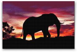  Gyémántszemes festmény - Afrikai elefánt naplementében Méret: 40x60cm, Keretezés: Műanyagtáblával, Gyémántok: Négyzet alakú