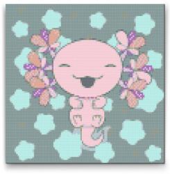  Gyémántszemes festmény - Axolotl Méret: 30x30cm, Keretezés: Műanyagtáblával, Gyémántok: Négyzet alakú