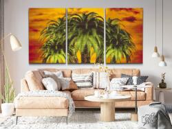 Gyémántszemes festmény - Pálmafák piros háttérrel (3 db-os készlet) Méret: 30x40cm (3db), Keretezés: Kartonlemezen, Gyémántok: Kerek