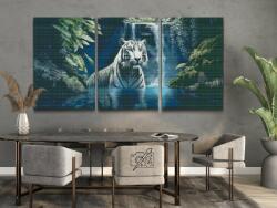 Gyémánt kirakó - Fehér tigris a vízesésnél (3 db-os készlet) Méret: 40x60cm (3db), Keretezés: Kartonlemezen, Gyémántok: Kerek