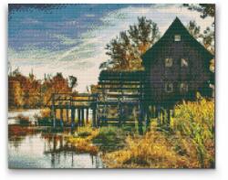  Gyémántszemes festmény - Vízimalom Méret: 30x40cm, Keretezés: Keret nélkül (csak a vászon), Gyémántok: Négyzet alakú
