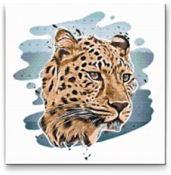 Gyémántszemes festmény - Leopardfej Méret: 50x50cm, Keretezés: Fatáblával, Gyémántok: Négyzet alakú