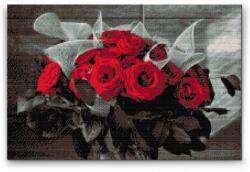  Gyémántszemes kirakó - Piros rózsacsokor Méret: 40x60cm, Keretezés: Keret nélkül (csak a vászon), Gyémántok: Kerek