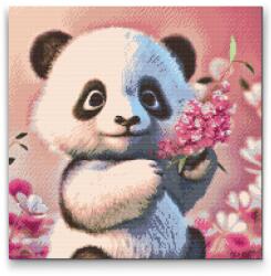  Gyémántszemes festmény - Aranyos panda Méret: 50x50cm, Keretezés: Kartonlemezen, Gyémántok: Kerek
