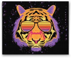 Gyémántszemes kirakó - Tigris szemüveggel Méret: 30x40cm, Keretezés: Műanyagtáblával, Gyémántok: Kerek