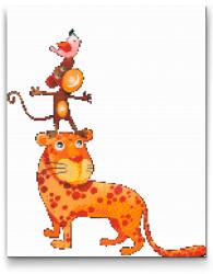  Gyémántszemes festmény - Állatpiramis 2 Méret: 40x50cm, Keretezés: Keret nélkül (csak a vászon), Gyémántok: Kerek