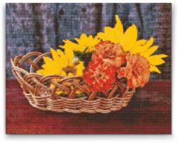 Gyémántszemes festmény - Kosár virágokkal Méret: 30x40cm, Keretezés: Kartonlemezen, Gyémántok: Négyzet alakú