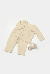 BabyCosy Set bluza cu nasturi si pantaloni , Winter muselin, 100% bumbac - Stone, BabyCosy (BC-CSYM7018)