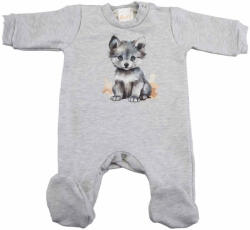 Asti Belül bolyhos hosszú ujjú kisfiú rugdalózó Farkas mintával