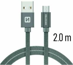SWISSTEN - adat- és töltőkábel textil bevonattal, USB/mikro USB, (71522302)