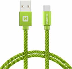 SWISSTEN - adat- és töltőkábel textil bevonattal, USB/USB-C, 2 m zöld (71521307)