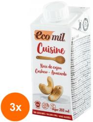 EcoMil Set 3 x Crema Vegetala BIO pentru Gatit din Caju, fara Zahar Natur, 200 ml, Ecomil Cuisine