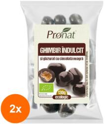 Pronat Pet Pack Set 2 x Bomboane Ghimbir BIO Indulcite si Glazurate cu Ciocolata Neagra, 130 g, Pronat