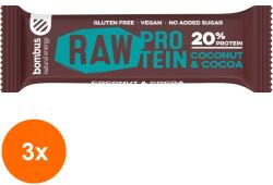 bombus Set 3 x Baton Proteic cu Nuca de Cocos si Cacao, 20% Proteine, 50g Bombus