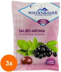 Bio4You Set 3 x Bomboane cu Salvie si Aronia, fara Zahar, 75 g, Wiedenbauer