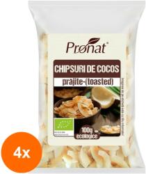Pronat Foil Pack Set 4 x Chipsuri Bio din Nuca de Cocos, Prajite, Toasted, 100 g