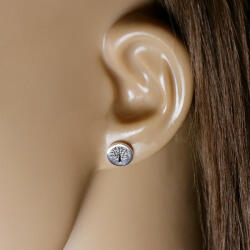 Ekszer Eshop 925 ezüst fülbevaló - sima kör, fekete életfa, stekkeres zár