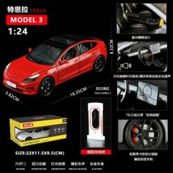DIECAST Tesla Model 3 (replica) 2021 Red cu led-uri si sunete scala 1/241/43 (24231)