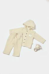 BabyCosy Set bluza cu gluga si pantaloni, Winter muselin, 100% bumbac - Stone, BabyCosy (BC-CSYM7033)