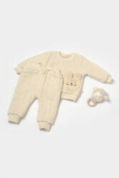 BabyCosy Set bluza dublata si pantaloni Ursulet, Winter muselin, 100% bumbac - Stone, BabyCosy (BC-CSYM7027)
